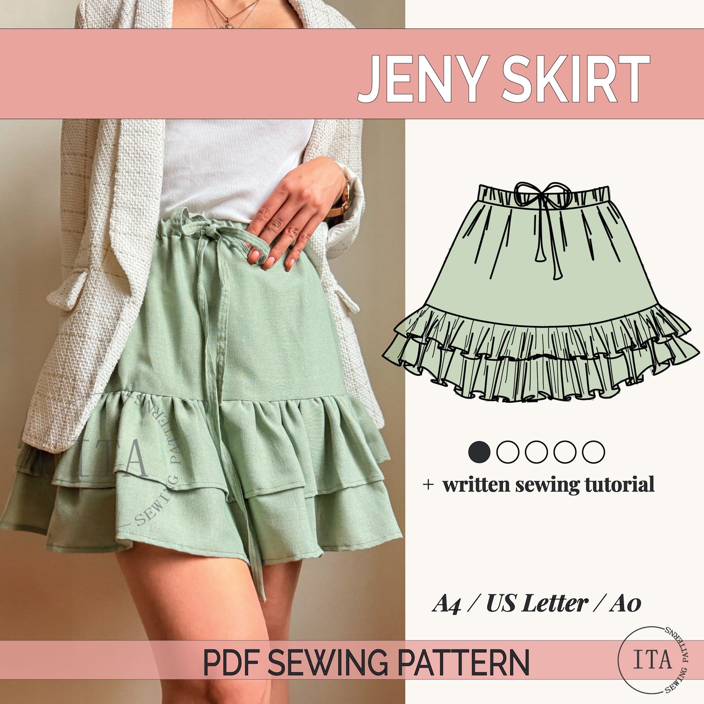 ruffled skirt womens sewing pattern tiered mini skirt trendy skirt autumn skirt