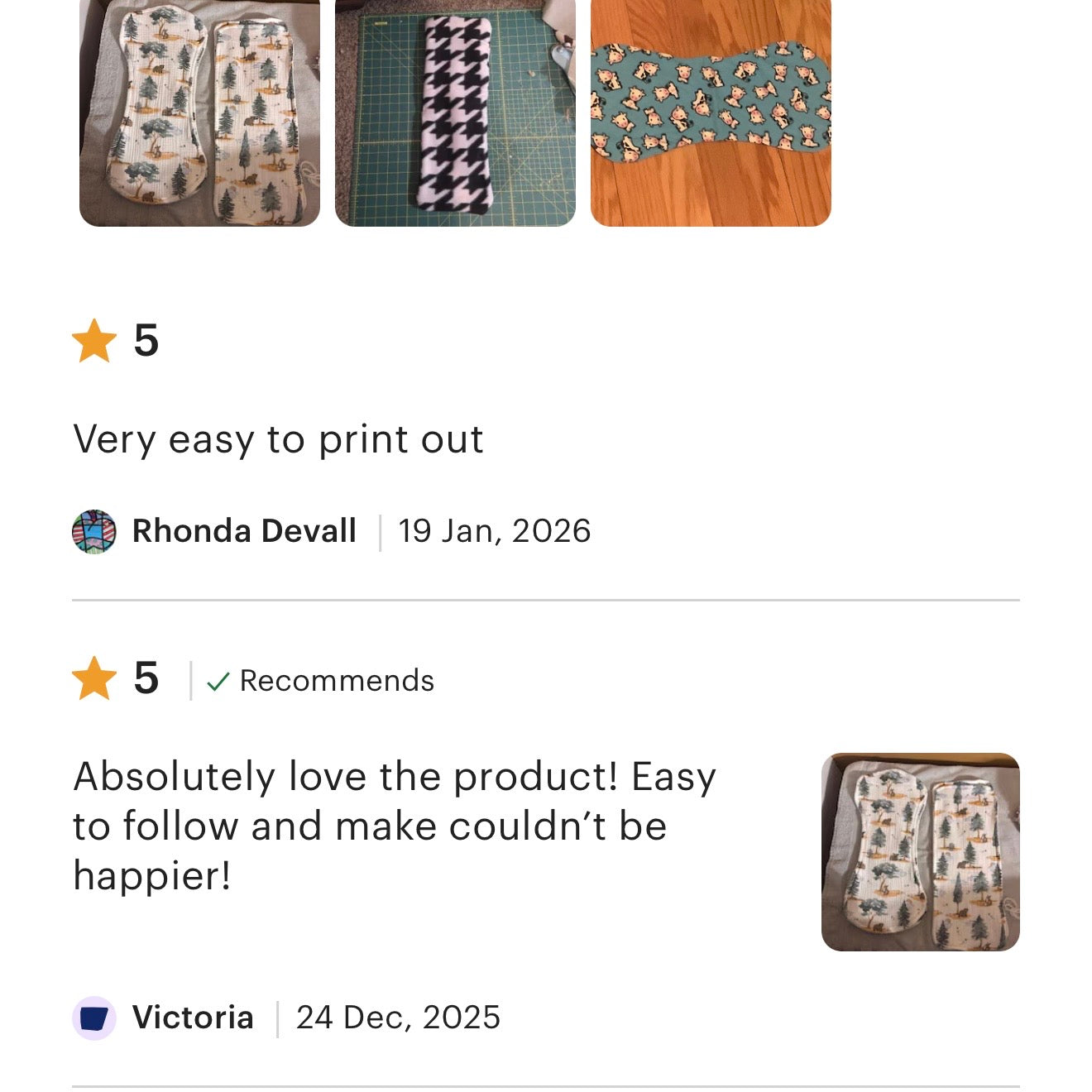 Five star reviews for the baby burp cloth sewing pattern made by Ita! 