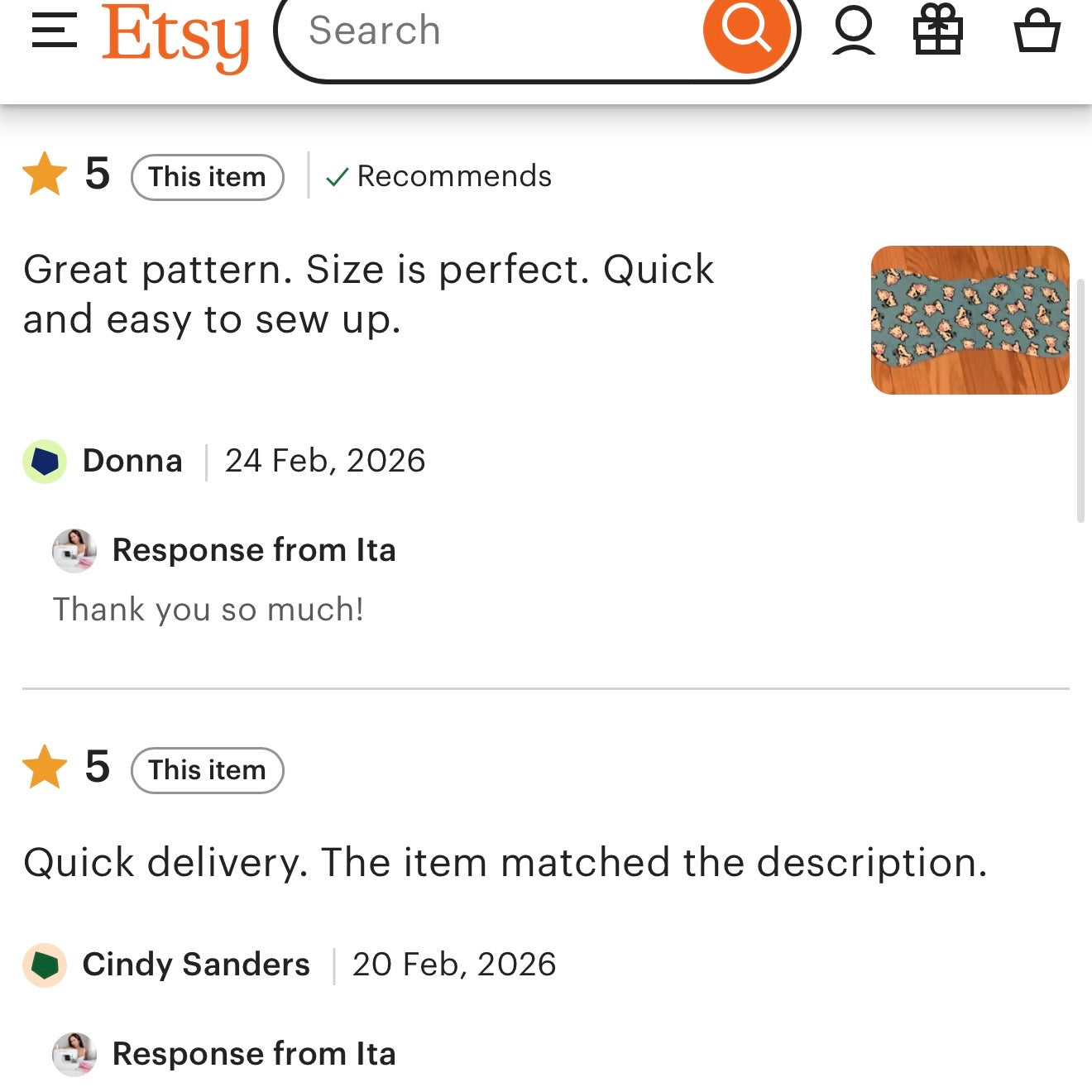 Five star reviews for baby burp cloth sewing pattern by clients saying it was easy and simple. 