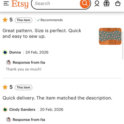 Five star reviews for baby burp cloth sewing pattern by clients saying it was easy and simple. 
