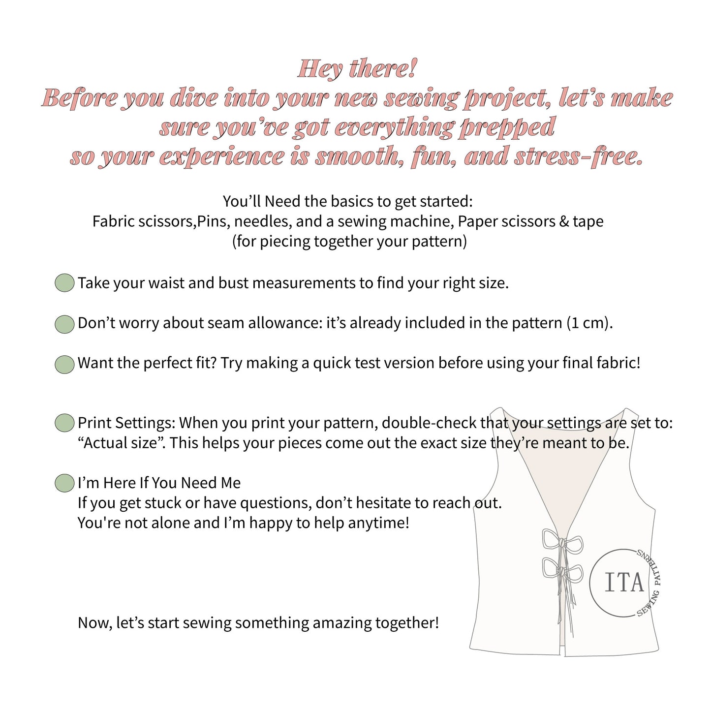 Beginner sewing instructions and preparation tips for the Lani front tie top sewing pattern