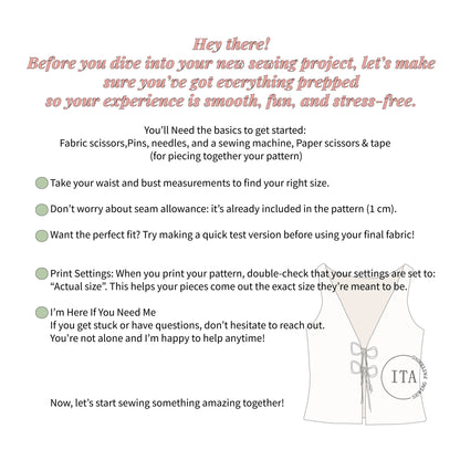 Beginner sewing instructions and preparation tips for the Lani front tie top sewing pattern