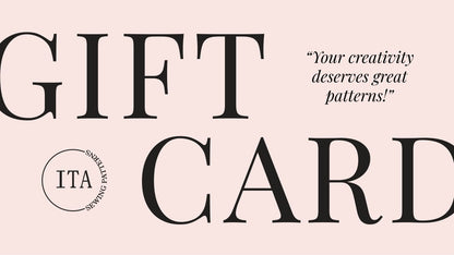 Gift card design with 'ITA' branding and text on a pink background