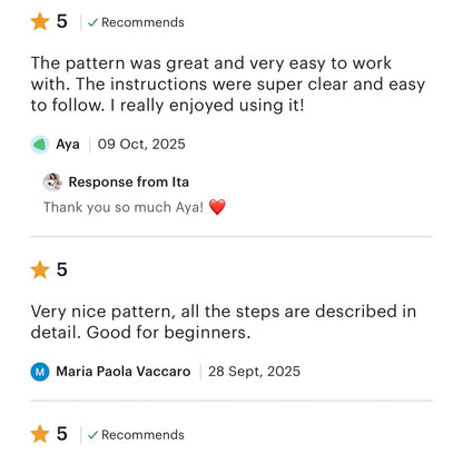 5 star reviews from users using Ita sewing patterns 