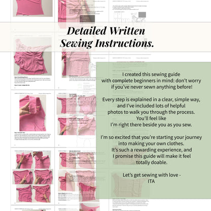 detailed written sewing instructions for asmira asymmetric top sewing pattern with step by step photos.