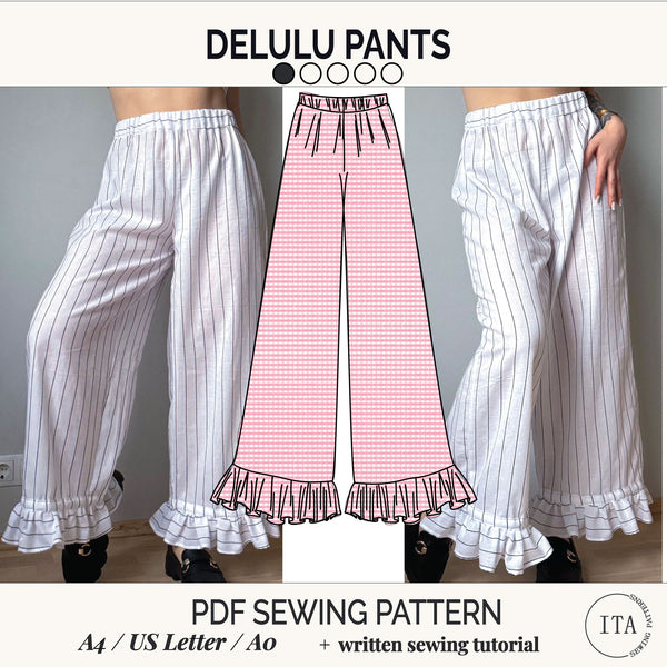 パンツ TYPESERVICE Mixed Pattern Ruffled Pants Delulu Pants - Sewing Pattern – ItaSewingPatterns
