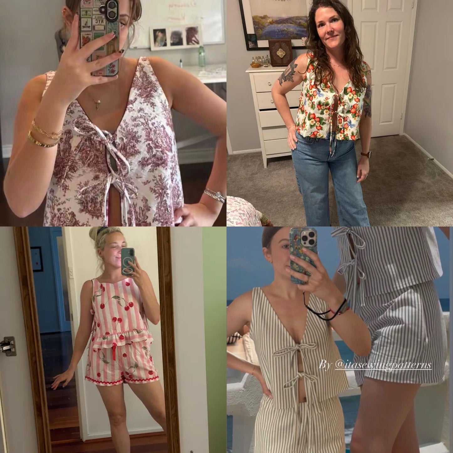 Real customer result of the Lila Ruffle Top; a handmade pink linen side-tie top styled for a summer outfit.