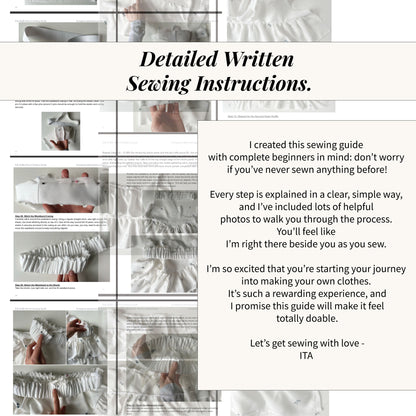Detailed written sewing instructions for KIKI Shorts PDF pattern with step by step beginner friendly guidance and photos.