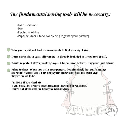 Sewing tools and helpful tips page for Lila ruffle tie top sewing pattern with beginner instructions.