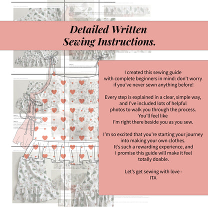 Detailed written sewing instructions with step by step guidance for Rosie ruffle top sewing pattern.