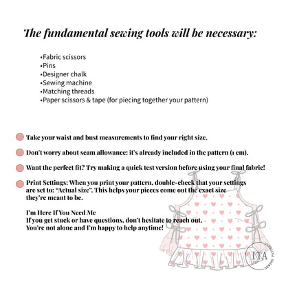 Fundamental sewing tools and beginner tips included with Rosie ruffle top sewing pattern.