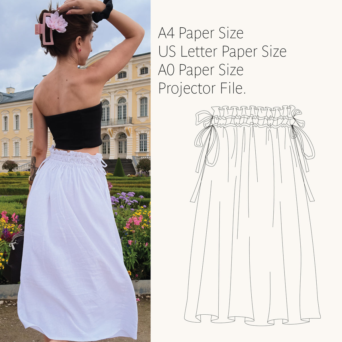 Bali skirt layered PDF sewing pattern, A4 US Letter A0 and projector files