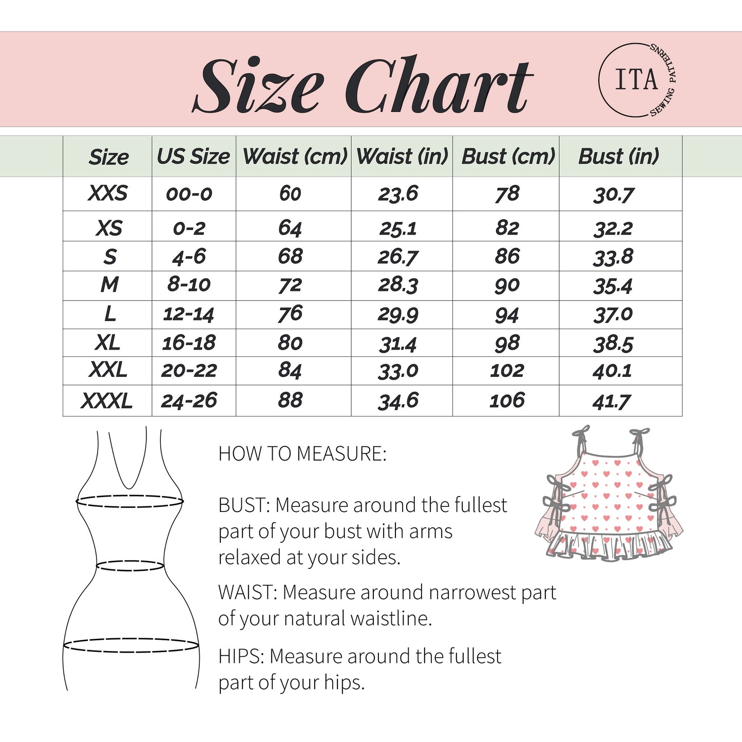 size chart heart print