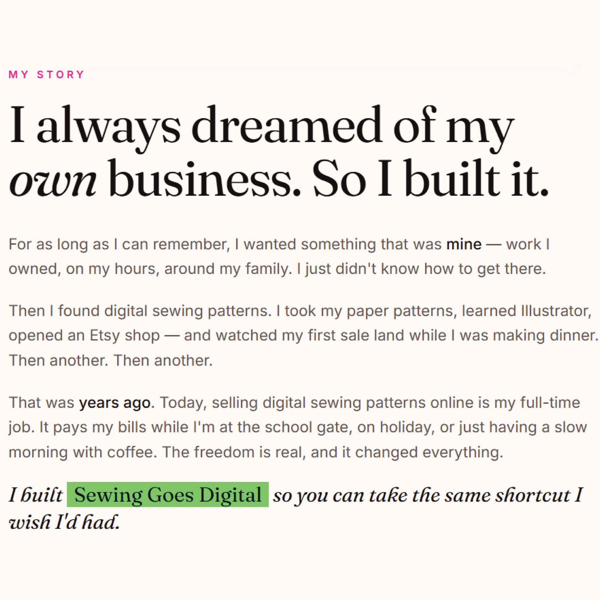 Start your own business with sewing goes digital course.